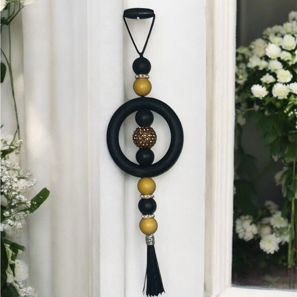 Black and Gold Beaded Car Charm